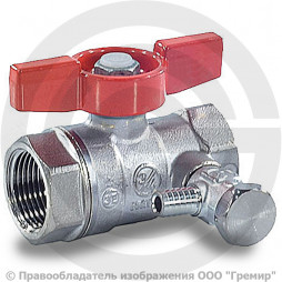 Кран латунный со спускником Ду-15 (1/2") Ру-42 ВР (ВН) хром бабочка Giacomini R251S