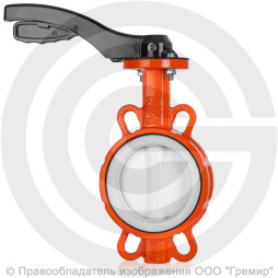 Затвор дисковый поворотный межфланцевый с рукояткой Ду-65 Ру-16 PTFE с нержавеющим диском+PTFE Helver VBS-143