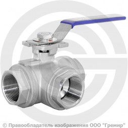 Кран нержавеющий AISI 304 (CF8) трехходовой L-тип Ду- 8 (1/4") Ру-40 ВР (ВН) муфтовый NK-BTl8/4