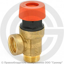 Клапан предохранительный латунный Ду-15 (1/2") НР-ВР (НАР-ВН) Рср=3бар (Т<120°С) Uni-Fitt