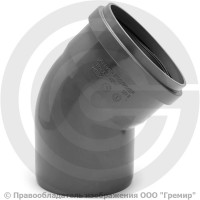 Отвод НПВХ (ПВХ) с раструбом серый Дн 50 45гр б/нап в/к ТУ 6-49-33-92 Агригазполимер