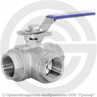 Кран нержавеющий AISI 304 (CF8) трехходовой L-тип Ду-40 (1 1/2") Ру-40 ВР (ВН) муфтовый NK-BTl40/4