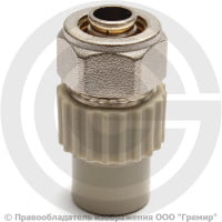 Ниппель PP-R комбинированный серый Дн 20-16 для соединения PPR-PE труб VALFEX