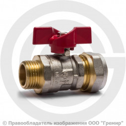 Кран латунный обжимной Дн 16-1/2" Ру-16 НР-под обжим никель бабочка Aquasfera Euro 1017