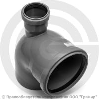 Отвод PP-H с выходом фронтально-вверх серый Дн 110-50 87гр б/нап в/к VALFEX