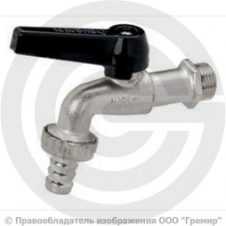 Кран латунный угловой водоразборный Ду-10 Ру-16 НР-Штуцер никель рычаг Bugatti серия 689