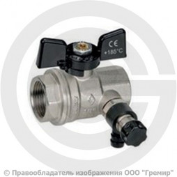 Кран латунный со сливным клапаном Ду-25 (1") Ру-40 ВР (ВН) никель бабочка Bugatti серия 332