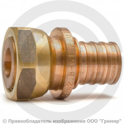Соединитель аксиальный бронзовый для PE-X труб Дн 16-3/4" под плоское уплотнение с накидной гайкой RAUTITAN RX+ Rehau