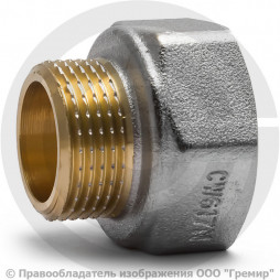 Переход латунный (переходник) ВР-НР (ВН-НАР) Ду 25-20 (1"- 3/4") никель Aquasfera
