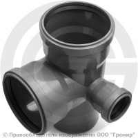 Крестовина НПВХ (ПВХ) двухплоскостная серая Дн 110-110-50 87гр б/нап левая в/к ТУ 6-49-33-92