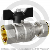 Кран латунный Ду-15 (1/2") Ру-40 ВР-Накидная гайка никель бабочка черная LD Pride 47.346.15