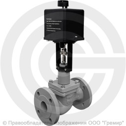 Клапан регулирующий двухходовой чугунный фланцевый Ду-20 Ру-16 Kvy=6,3м3/ч с электроприводом LEA-1200 24В с датчиком 4-20mA 25ч945нж Энерготехномаш