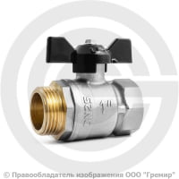 Кран латунный Ду-32 (1 1/4") Ру-40 ВР-НР (ВН-НАР) никель бабочка LD Pride 47.32.В-Н.Б