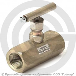 Клапан запорный игольчатый (вентиль) стальной муфтовый Ду-15 (1/2") Ру-16 ВР (ВН) (Т<300°С) 15с54бк1