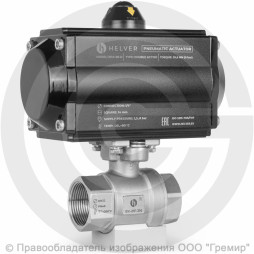 Кран нержавеющий AISI 316 (CF8M) двухсоставной Ду-25 (1") Ру-40 ВР (ВН) муфтовый с пневмоприводом двойного действия RPA-25-D Helver BV-21F