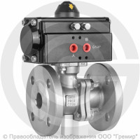 Кран нержавеющий AISI 316 (CF8M) двухсоставной фланцевый Ду-25 Pу-16 с пневмоприводом двойного действия RPA-25-D Helver BV-22F