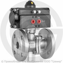 Кран нержавеющий AISI 316 (CF8M) двухсоставной фланцевый Ду-32 Ру-16 с пневмоприводом двойного действия RPA-40-D Helver BV-22F