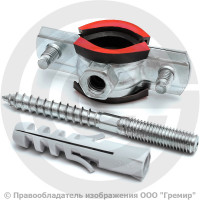 Хомут крепежный оцинкованный с резиновой прокладкой Ду-10 (Дн 14-18) (3/8") М8 в/к винт-шуруп, дюбель
