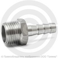 Штуцер под шланг "елочка" нержавеющий AISI 304 Ду 20-15мм (3/4"-15мм)