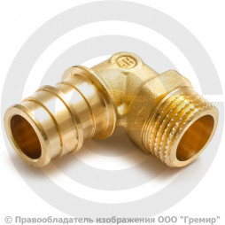 Угольник аксиальный латунный для PE-X труб Дн 20-1/2" НР (НАР) РОС