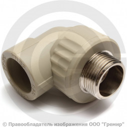 Угольник PP-R комбинированный серый НР (НАР) Дн 25-1/2" 90гр Pro Aqua