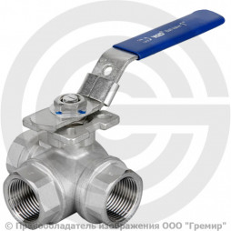 Кран нержавеющий AISI 316 (CF8M) трехходовой Г-тип под привод Ду-10 (3/8") Ру-63 ВР (ВН) полнопроходной Benarmo