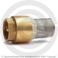 Клапан обратный осевой латунный приемный с сеткой Ду-32 (1 1/4") Ру-16 ВР (ВН) (Т<100°С) шток латунь Китай