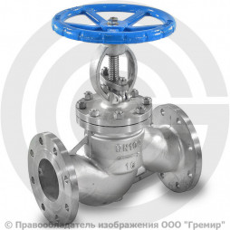 Клапан запорный нержавеющий фланцевый Ду-20 Ру-16 (Т<250°С) 15нж65нж Китай