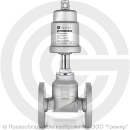 Клапан запорно-регулирующий нержавеющий фланцевый Ду-50 Ру-16 Kvs=42м3/ч с нержавеющим пневмоприводом 100мм PV-F Helver