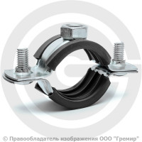 Хомут крепежный оцинкованный с резиновой прокладкой Ду-20 (Дн 25-30) (3/4") М12 б/к