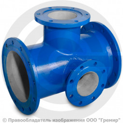 Тройник с пожарной подставкой фланцевый ППТФ Ду 600-100 (L=600-450) ВЧШГ с ЦПП цинк+AL ГОСТ ISO 2531-2012