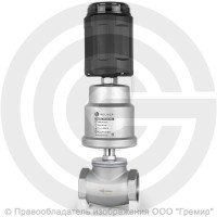 Клапан запорно-регулирующий нержавеющий Ду-25 (1") Ру-16 ВР (ВН) Kvs=12м3/ч с нержавеющим пневмоприводом 63мм и позиционером PV Helver