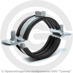 Хомут крепежный оцинкованный с резиновой прокладкой Ду-40 (Дн 48-53) (1 1/2") М12 б/к