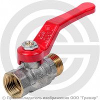 Кран латунный Ду-20 (3/4") Ру-40 ВР-НР (ВН-НАР) никель полнопроходной рычаг красный Dist Стандарт