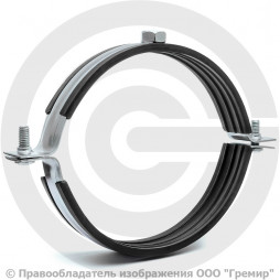 Хомут крепежный оцинкованный с резиновой прокладкой Ду-100 (Дн 108-116) (4") М12 б/к