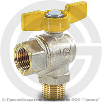 Кран газ угловой Ду-15 (1/2") Ру-5 ВР-НР (ВН-НАР) никель полнопроходной бабочка Giacomini R780