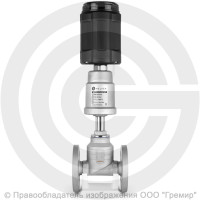 Клапан запорно-регулирующий нержавеющий фланцевый Ду-50 Ру-16 Kvs=42м3/ч с нержавеющим пневмоприводом 100мм и позиционером PV-F Helver