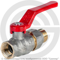 Кран латунный Ду-15 (1/2") Ру-40 ВР-"Американка" никель полнопроходной рычаг красный Dist Стандарт