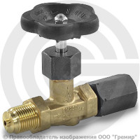 Клапан запорный игольчатый латунный Ду-15 (1/2") Ру-25 ВР-НР (ВН-НАР) G1/2" без фланца с маховиком Wika