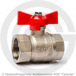 Кран латунный Ду-20 (3/4") Ру-16 ВР (ВН) муфтовый никель полнопроходной бабочка ГАЛЛОП Крепыш 330