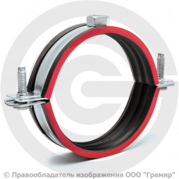 Хомут крепежный оцинкованный с резиновой прокладкой Ду-65 (Дн 72-78) (2 1/2") М8 б/к
